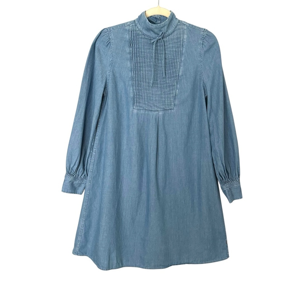 ALEXA CHUNG for AG Chambray Pintuck Prairie Mini Dress Long Sleeves‎ Babydoll S